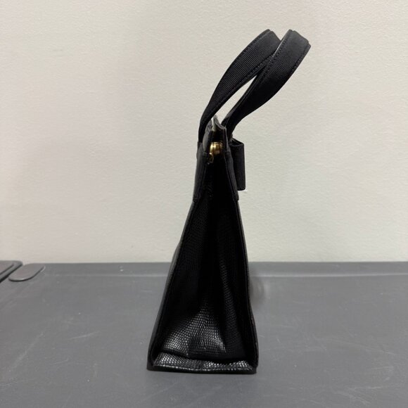 Salvatore Ferragamo Vara Lizard Embossed Black Leather Handbag w/ Bow Top Handle - Picture 4 of 6